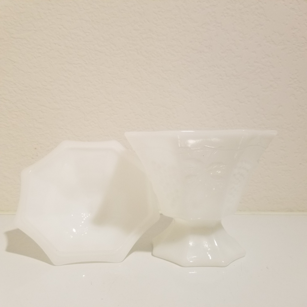 Vintage Milk Glass Candy Bowl with Lid, Pedestal Candy Dish Grapevines Decor